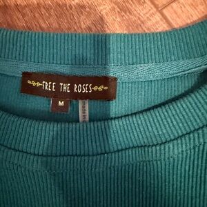 Free the Roses Teal Ribbed Crewneck Top